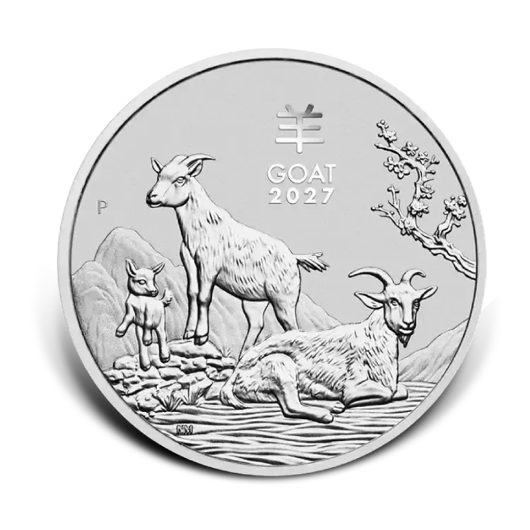 1 troy ounce zilveren Lunar III munt - Year of the Goat 2027 voorkant