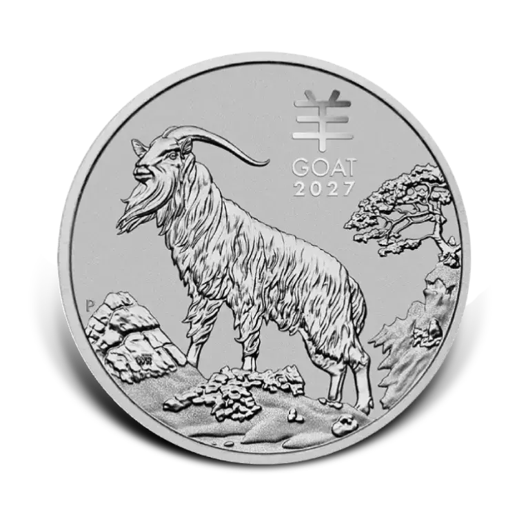 1 troy ounce platina Lunar III Year of the Goat 2027 voorkant