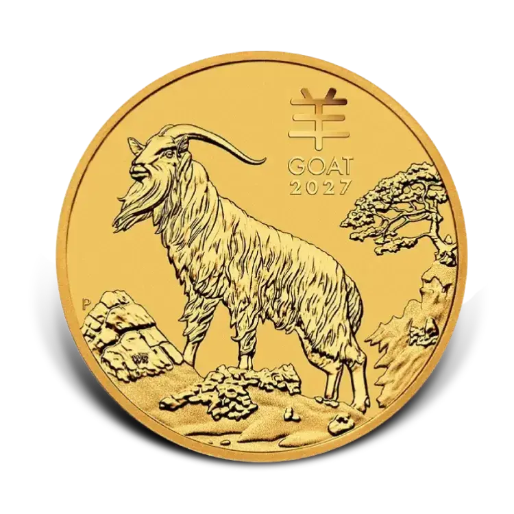1/10 troy ounce gouden Lunar III munt - Year of the Goat 2027 voorkant