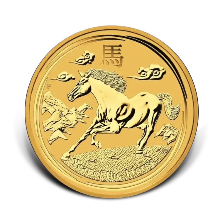 1/10 troy ounce gouden Lunar munt Year of the Horse 2014 voorkant