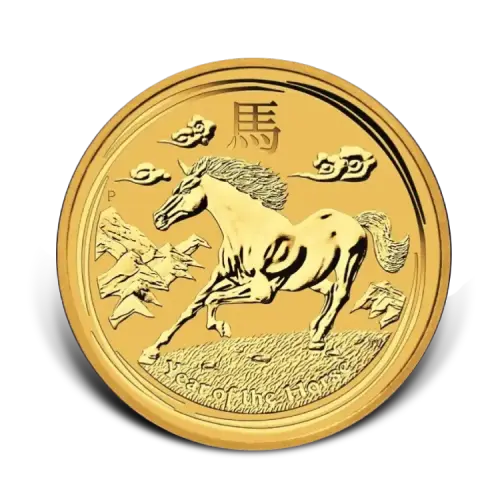1/10 troy ounce gouden Lunar munt Year of the Horse 2014 voorkant