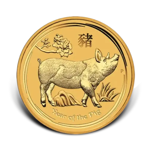 1/2 troy ounce gouden Lunar munt Year of the Pig 2019 voorkant