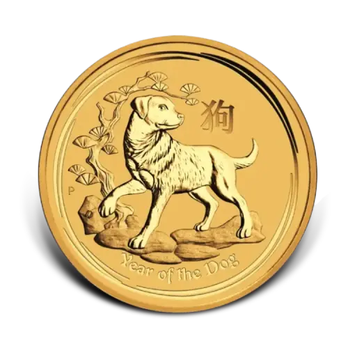1/4 troy ounce gouden Lunar munt Year of the Dog 2018 voorkant