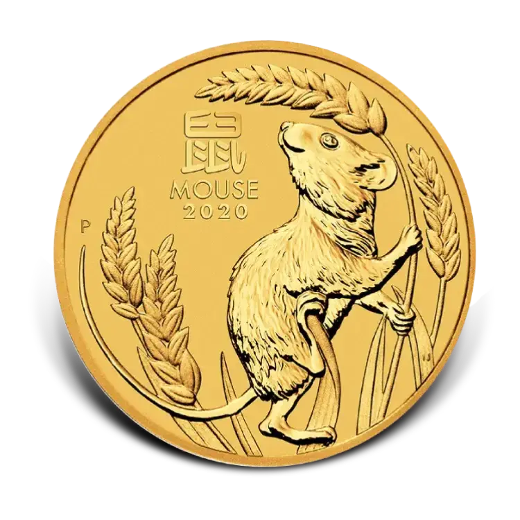 1 troy ounce gouden Lunar munt Year of the Mouse 2020 voorkant