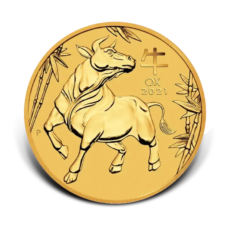 1/2 troy ounce gouden Lunar munt Year of the Ox 2021 voorkant