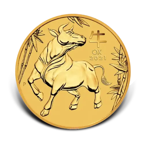 1/2 troy ounce gouden Lunar munt Year of the Ox 2021 voorkant
