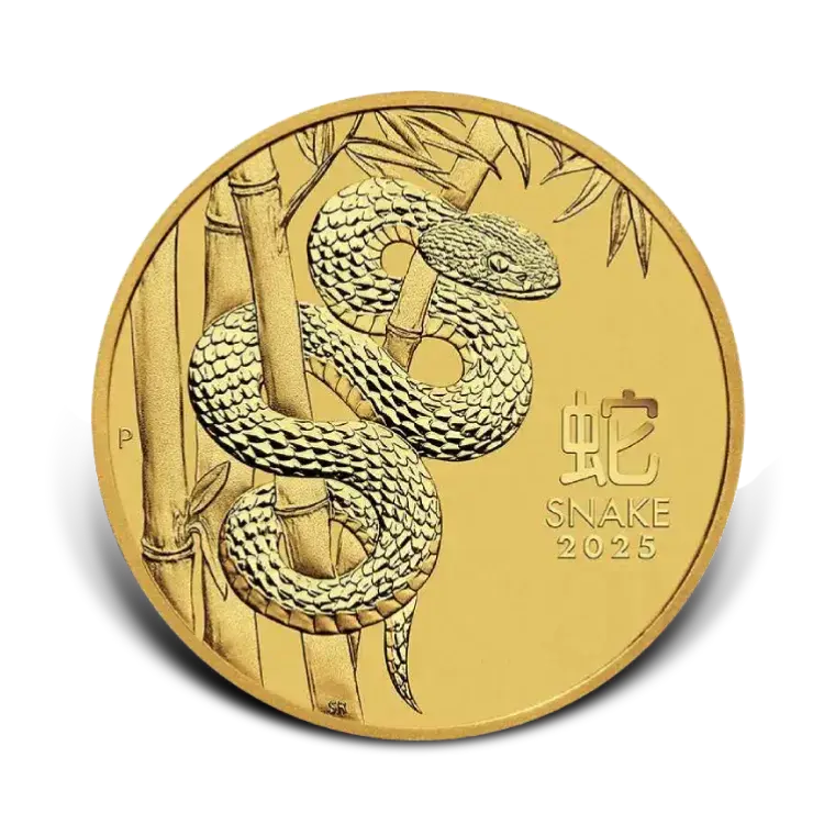 1/10 troy ounce gouden Lunar munt Year of the Snake 2025 voorkant