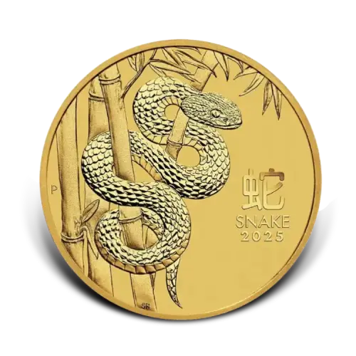 1 troy ounce gouden Lunar munt Year of the Snake 2025 voorkant