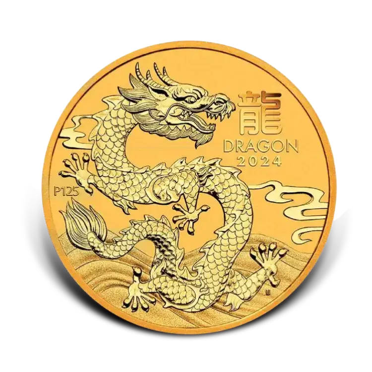 1 troy ounce gouden Lunar munt Year of the Dragon 2024 voorkant