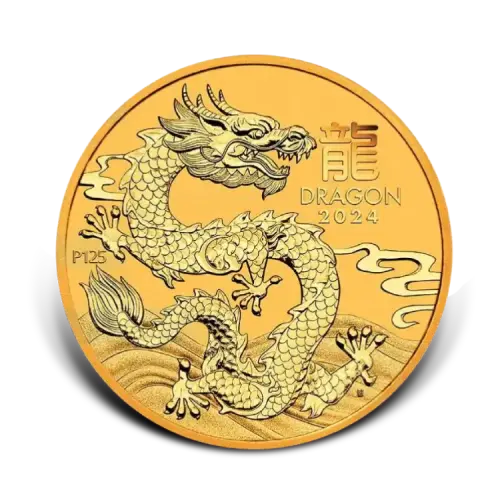 1 troy ounce gouden Lunar munt Year of the Dragon 2024 voorkant
