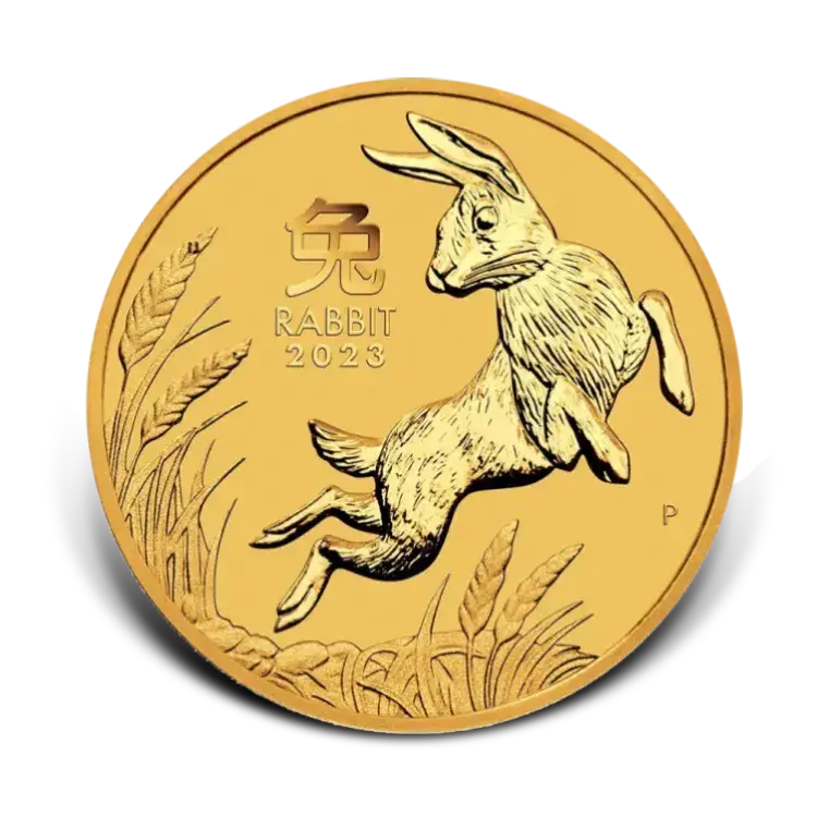 1 troy ounce gouden munt Lunar Year of the Rabbit 2023 voorkant