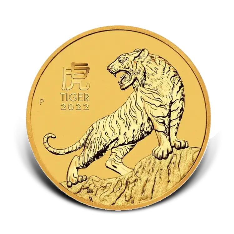 1/10 troy ounce gouden munt Lunar Year of the Tiger 2022 voorkant