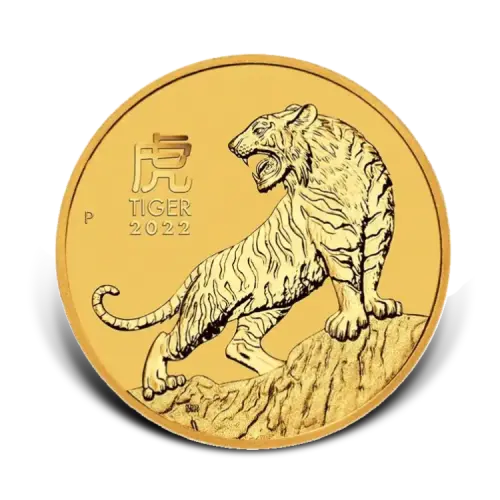 1/2 troy ounce gouden Lunar munt Year of the Tiger 2022 voorkant