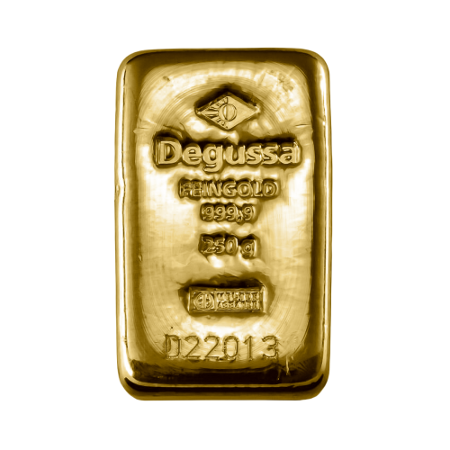 Voorkant Goudbaar 250 gram Degussa