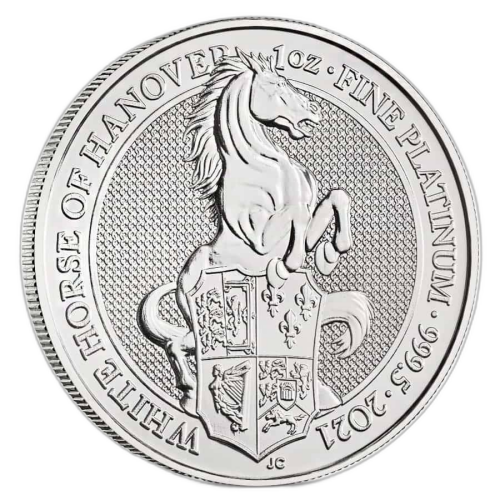 1 troy ounce platina munt Queens Beasts White Horse voorkant