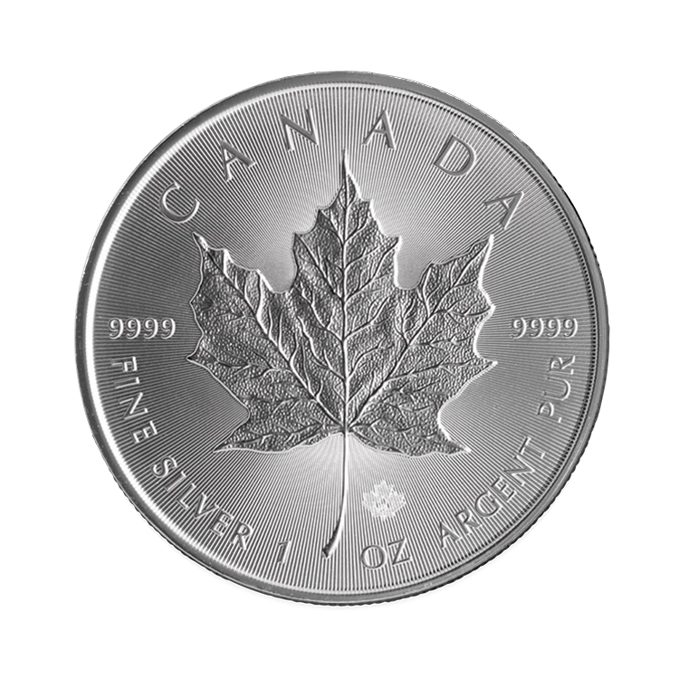 Voorkant 1 troy ounce zilveren Maple Leaf munt