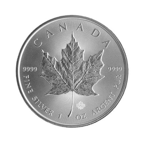 Voorkant 1 troy ounce zilveren Maple Leaf munt