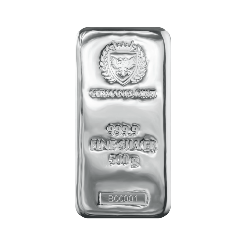 500 gram zilverbaar Germania Mint voorkant