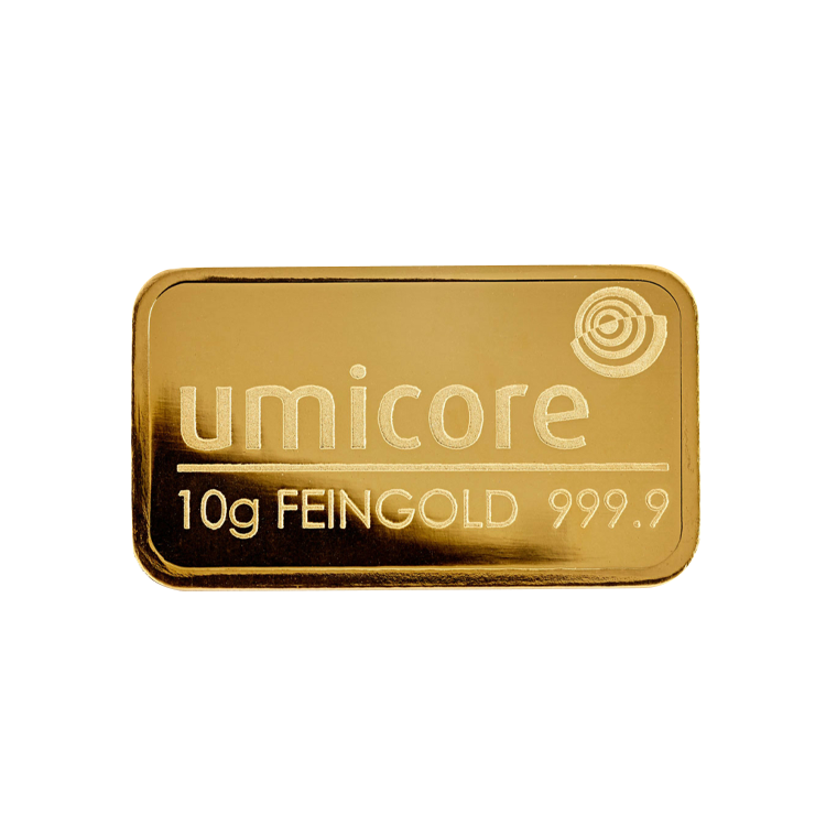10 gram Umicore goudbaar voorzijde