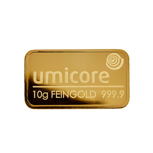 10 gram Umicore goudbaar voorzijde